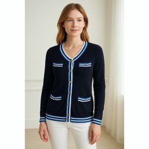 Talbots Super Soft Cashmere Blend Cardigan Medium Black Quiet Luxury Collegiate